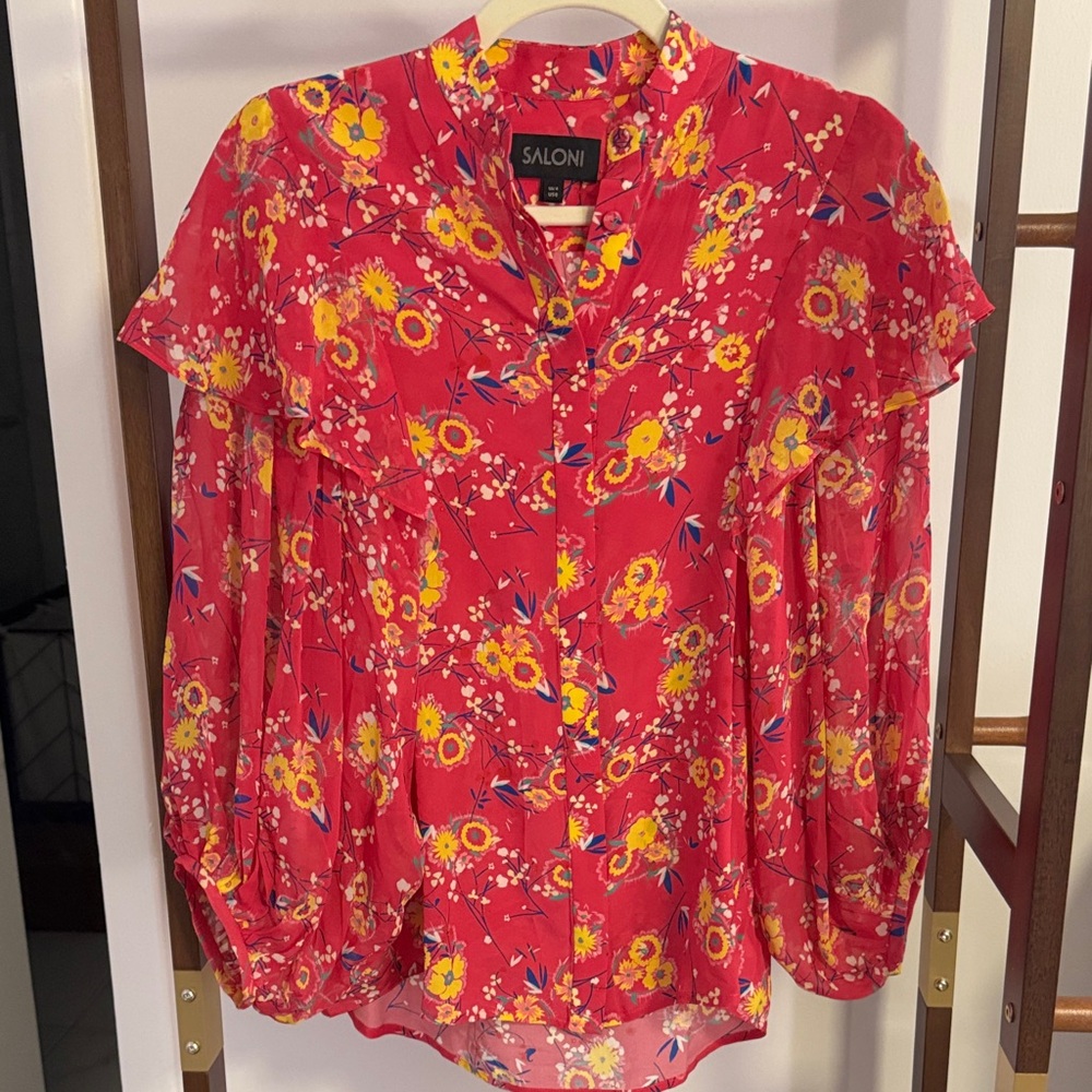 SALONI Vibrant Floral Red and Yellow Blouse